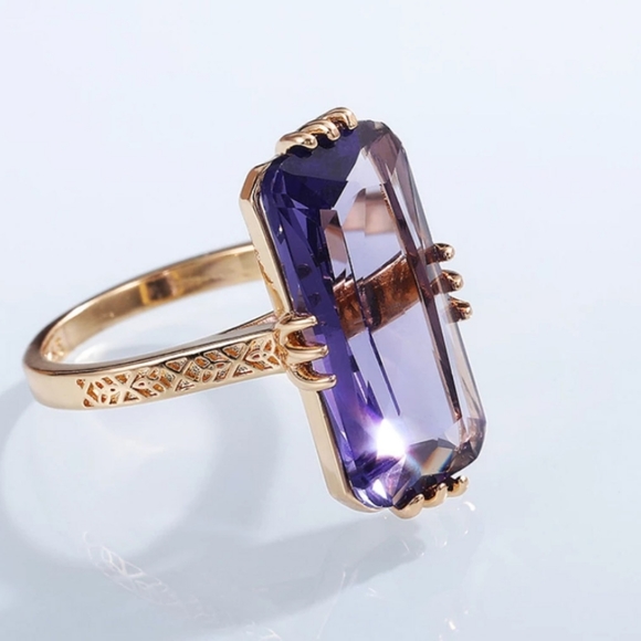 🎀18k/925 Luxury Statement Amethyst Ring - Picture 3 of 7